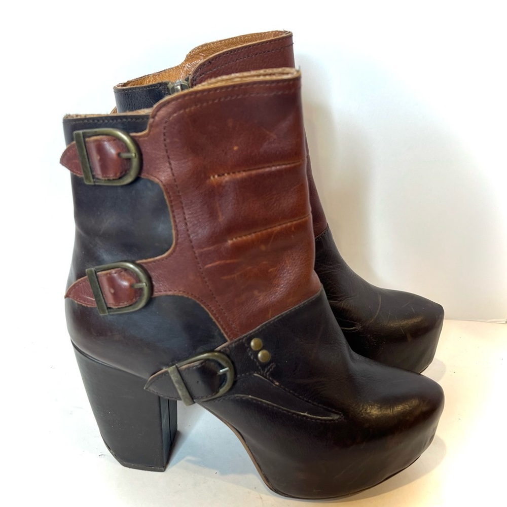 MIISTA Genuine Leather Platform Ankle Booties Two Tone Size 7